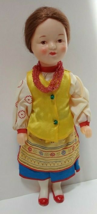 Vintage Russian/soviet Doll With Traditional Clothes And Bead Necklace