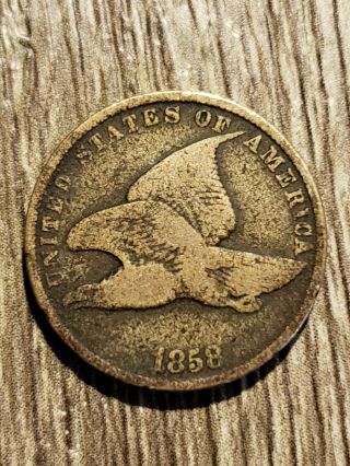 1858 Flying Eagle Cent Penny.  Small Letters Old Scarce Vintage Better Date Coin