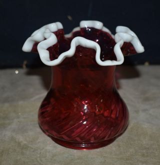 Vintage Fenton Cranberry Opalescent Art Glass Vase - W/ruffled Edge