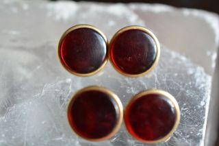 Vintage Krementz Gold Filled Ruby Red Glass Double Side Cufflinks Rare
