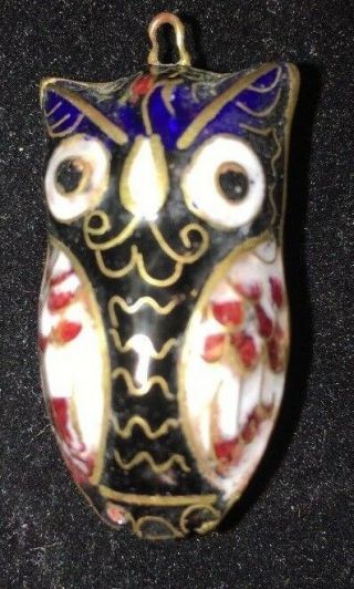 Vintage Chinese Japanese Oriental Enamel CloisonnÉ Owl Charm Puffy Pendant