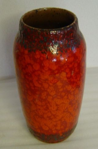 Large Vtg 60s/70s Pottery Vase Red And Orange Lava Glaze Scheurich?