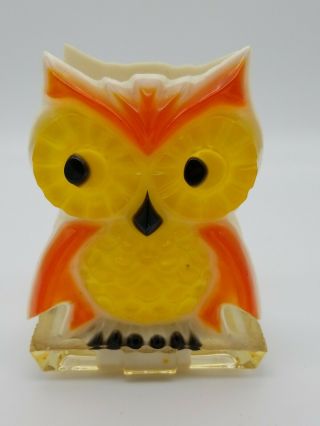 Vintage Retro Acrylic Lucite Owl Napkin Holder Orange Yellow Big Eyes Side Eye