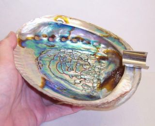 Large Vintage Abalone Shell Seashell Ashtray Iridescent Mother Of Pearl
