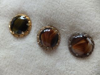 Vintage Costume Jewelry Marbled Glass Cab Brooches X3