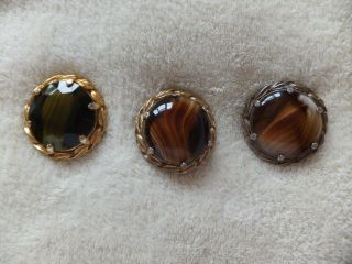 Vintage Costume Jewelry Marbled Glass Cab Brooches x3 2
