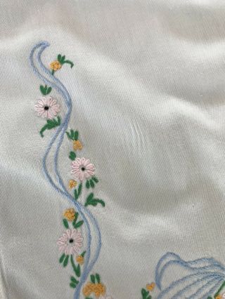 Vintage Table Runner Dresser Scarf Stitched Linen Large Bow Flowers 4