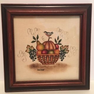 Vintage Signed Fruit Basket Theorem Painting Jean Henry Folk Art Fall Decor