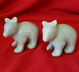 2 Rare Vintage Shawnee Pottery 3 " Miniature Bear Cubs Blue Figurines