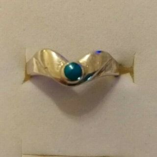 Vintage Sterling Silver Ring With Cabochon Turquoise Stone Size P/o