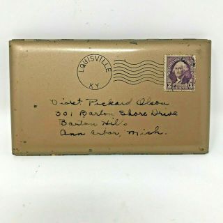 Unique Metal Louisville Ky Vintage Mail Envelope George Washington 3 Cent Stamp