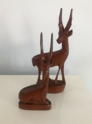 2 Vintage Mid Century Hand Carved Teak Wooden Antelope Deer Ornament 6