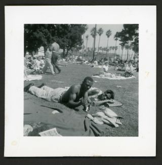 Shirtless Black Man W Bulging Bicep Muscle & Woman At Park Vintage Gay Int Photo