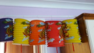5 Vintage Chinese Paper Lanterns.  Christmas Or Garden Parties