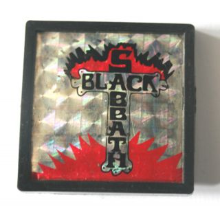 Black Sabbath - Old Og Vtg 1970`s Square Plastic Pin Badge Holographic Insert