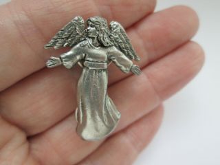 Vintage Signed Pageant Adorable Pewter Winged Angel Art Nouveau Brooch Pin