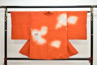 Vintage Silk Kimono Jacket:orange Brown Ancient Royal Cargo/chrysanthemum@yo24