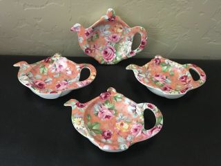 Set Of 4 Vintage Emma Chintz Porcelain Teapot Trinket Candy Dish Made In England