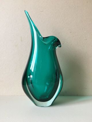 Vintage Murano Sommerso Glass Vase Green & Clear 28 Cm 1.  47 Kg Small Chip