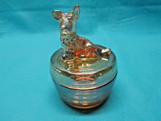 Vintage 2 Piece Dog Carnival Glass Lidded Trinket Dish Vanity Powder Jar