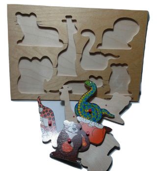 Vintage Simplex Wooden Peg Puzzle with Tray - 7 Zoo Animals Made in Holland 5
