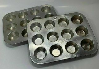 2 Vintage Aluminum Foley 12 Ct Mini Muffin Cake Cupcake Tart Pans Molds