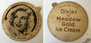 Vintage Dixies Of Meadow Gold Ice Cream Lid Ginger Rogers $1 Ship