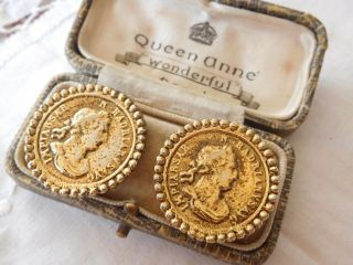 Fabulous Vintage 1970s Gold Tone Coin Clip On Earrings