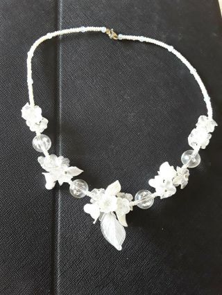 Vintage Necklace,  Murano Glass,  Birds,  Flowers Milk Glass 50 