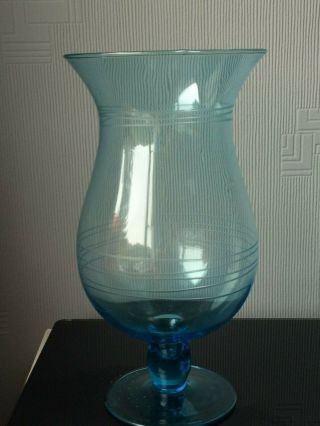 Vintage Light Blue High Goblet Balloon Shape Mouth - Blown Glass Vase Décor Stemed