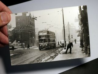 Vintage Photo Of Nottingham Trolleybus In Snow In 1950 7588