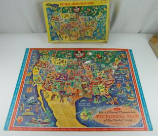 Vintage Walt Disney United States Map Character Puzzle Mickey Mouse Jaymar