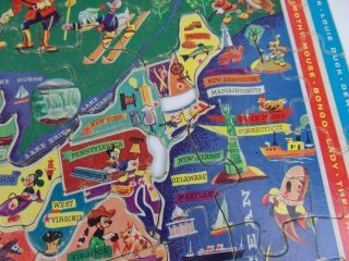 Vintage WALT DISNEY UNITED STATES MAP CHARACTER PUZZLE Mickey Mouse Jaymar 4