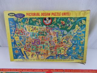 Vintage WALT DISNEY UNITED STATES MAP CHARACTER PUZZLE Mickey Mouse Jaymar 5