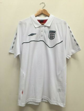 England Vintage Umbro Classic White Polo Shirt Size Large Bnwt 46 "
