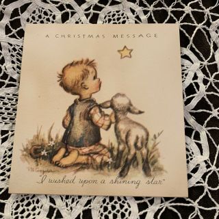 Vintage Greeting Card Christmas Boy Lamb Sheep Rust Craft Star