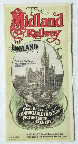 1909 The Midland Railway Of England Travel Brochure Map Uk Ireland Vintage P2