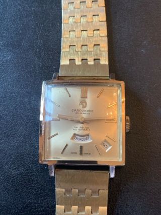 Mens Vintage Carronade 25 Jewel Automatic Swiss Made Day Date Calendar Watch