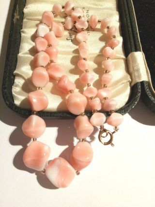 Vintage Pink Glass Beads Necklace Interesting Shape