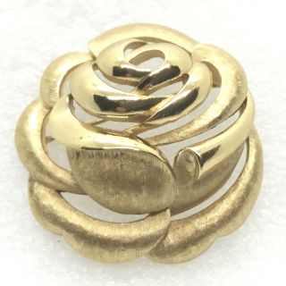Signed Trifari Vintage Rose Bud Brooch Pin Gold Tone Flower Costume Jewelry