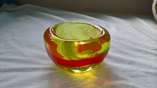 Vintage Retro 1950/60`s Art Glass Bright Orange/yellow Very Heavy Bowl