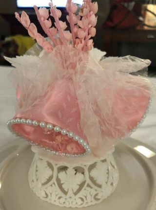 Wedding Cake Topper Pink White Lace Vintage Pink Flower Bells 2