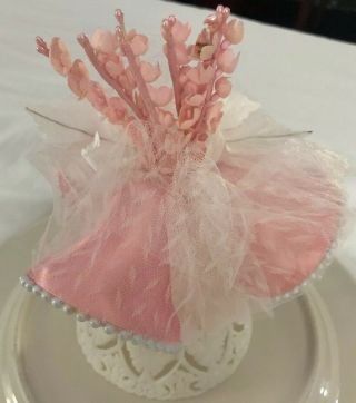 Wedding Cake Topper Pink White Lace Vintage Pink Flower Bells 3