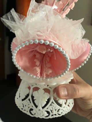 Wedding Cake Topper Pink White Lace Vintage Pink Flower Bells 5