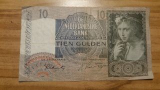 Netherlands,  10 Gulden Vintage Bank Note.  1942