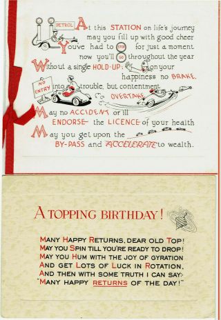 4 X Vintage Birthday & Christmas Greetings Cards With Play On Words 1940s
