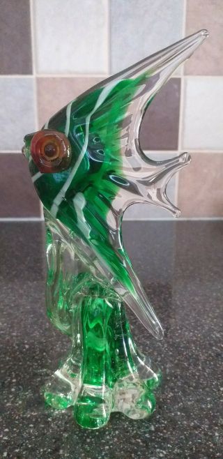 Retro Vintage Murano Style Green Angel Fish - Hand Blown Glass Ornament