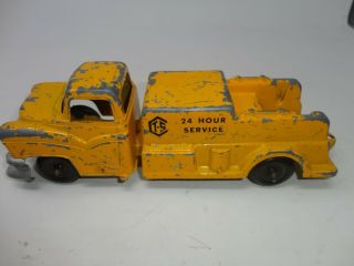 Vintage Pressed Steel Metal T - S Wrecker Tow Truck Toy Yellow (24 Hr Service) 10 "