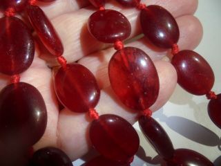 Unusual Real Red Jade Large Oval Bead Vintage Necklace