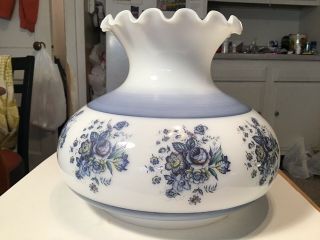 Vintage White Milk Glass Hand Painted Blue Flowers Lamp Shade “pristine”